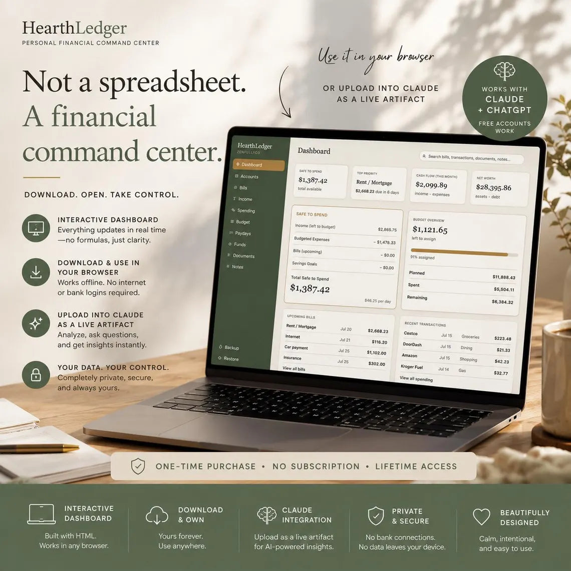 HearthLedger Interactive HTML Financial Dashboard