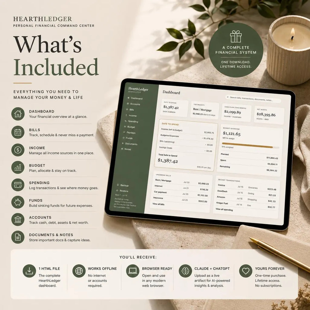 HearthLedger Interactive HTML Financial Dashboard