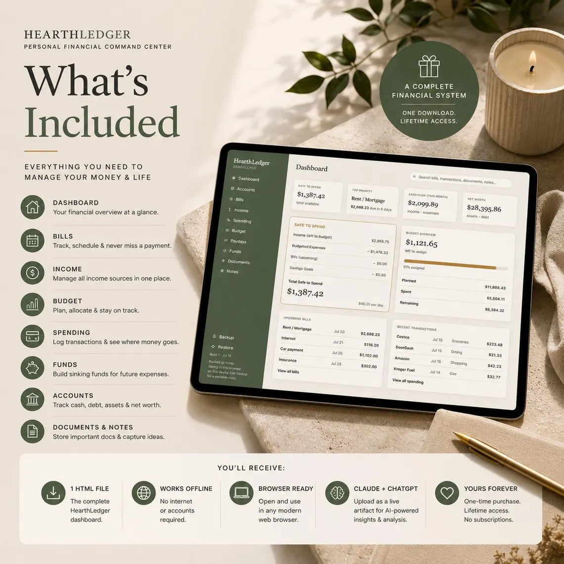 HearthLedger Interactive HTML Financial Dashboard