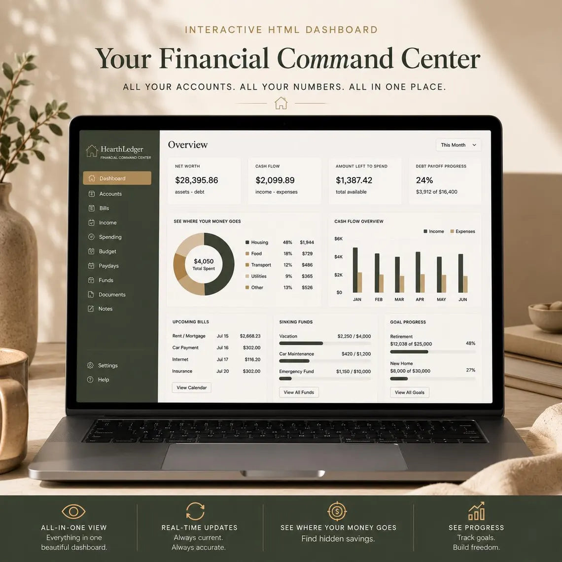 HearthLedger Interactive HTML Financial Dashboard