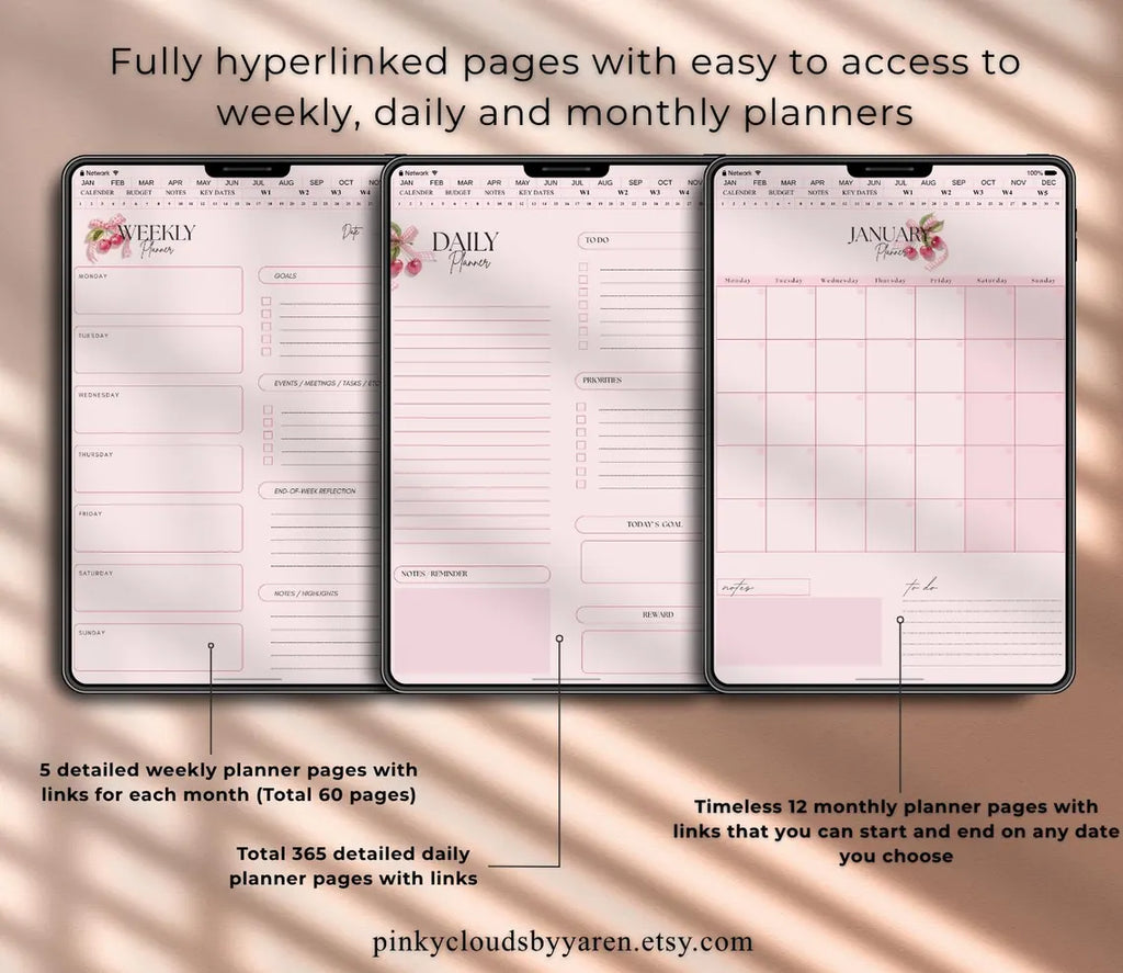 Aesthetic Cherry Digital Planner (2026–2027) | Pinkycloudsbyyaren