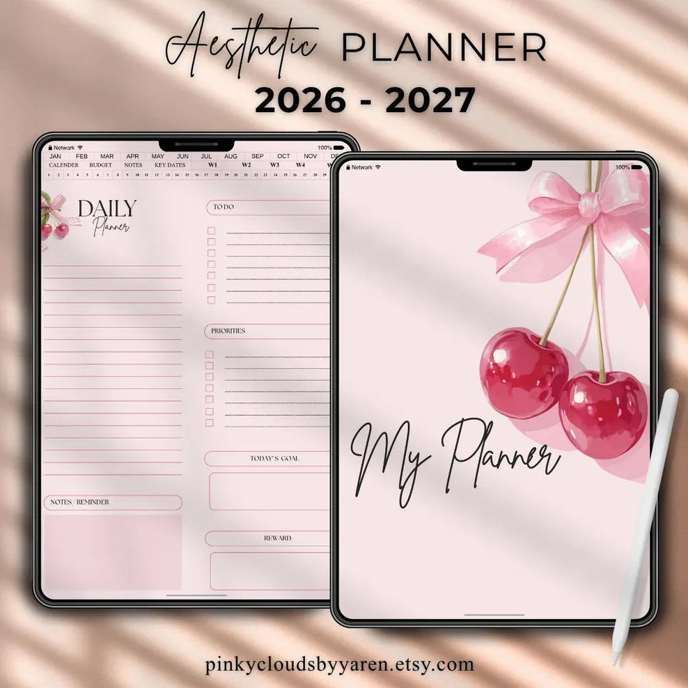 Aesthetic Cherry Digital Planner (2026–2027) | Pinkycloudsbyyaren