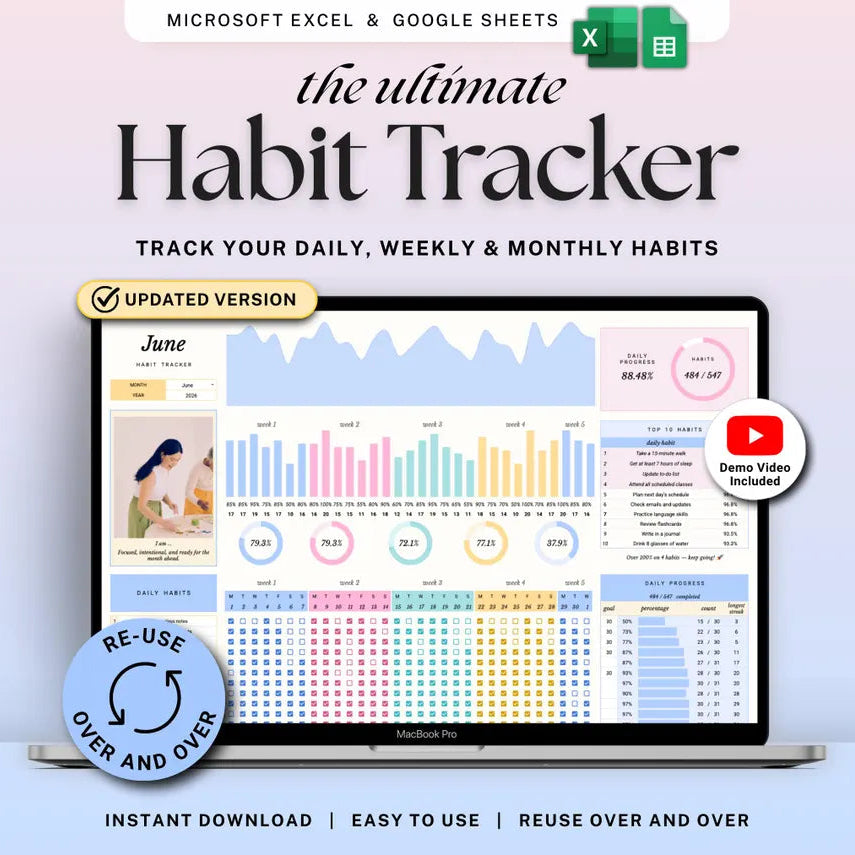 The Ultimate Habit Tracker | Microsoft Excel & Google Sheets Spreadsheet